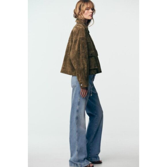 ZARA 100% LEATHER BOMBER JACKET - Picture 6 of 11